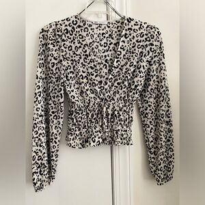 Zara Leopard Print Ribbed Long  Sleeve Blouse  Top Black And White Size  Crop